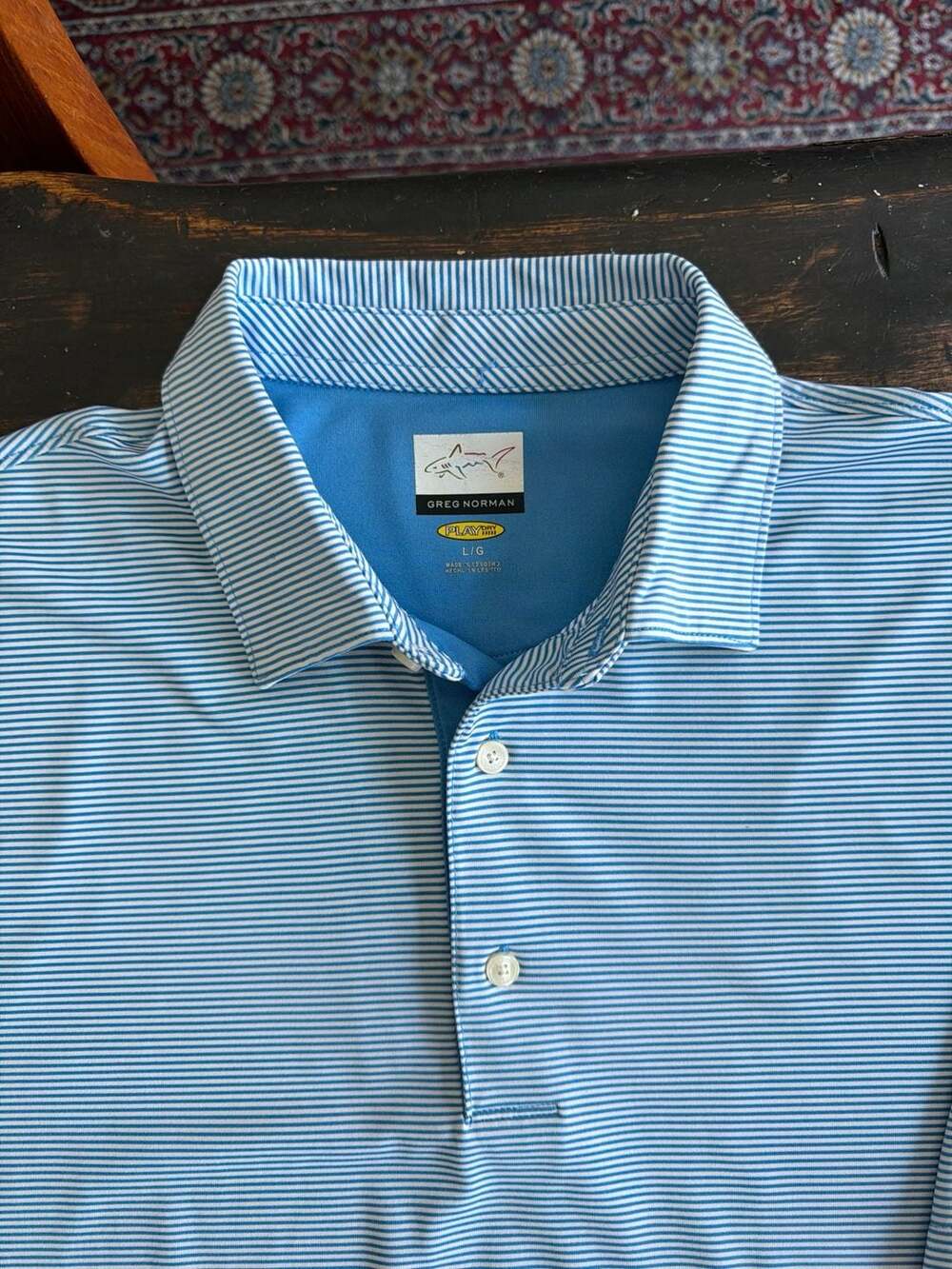 Greg Norman Play Dry Micro Stripe Performance Polo Shirt Blue L
